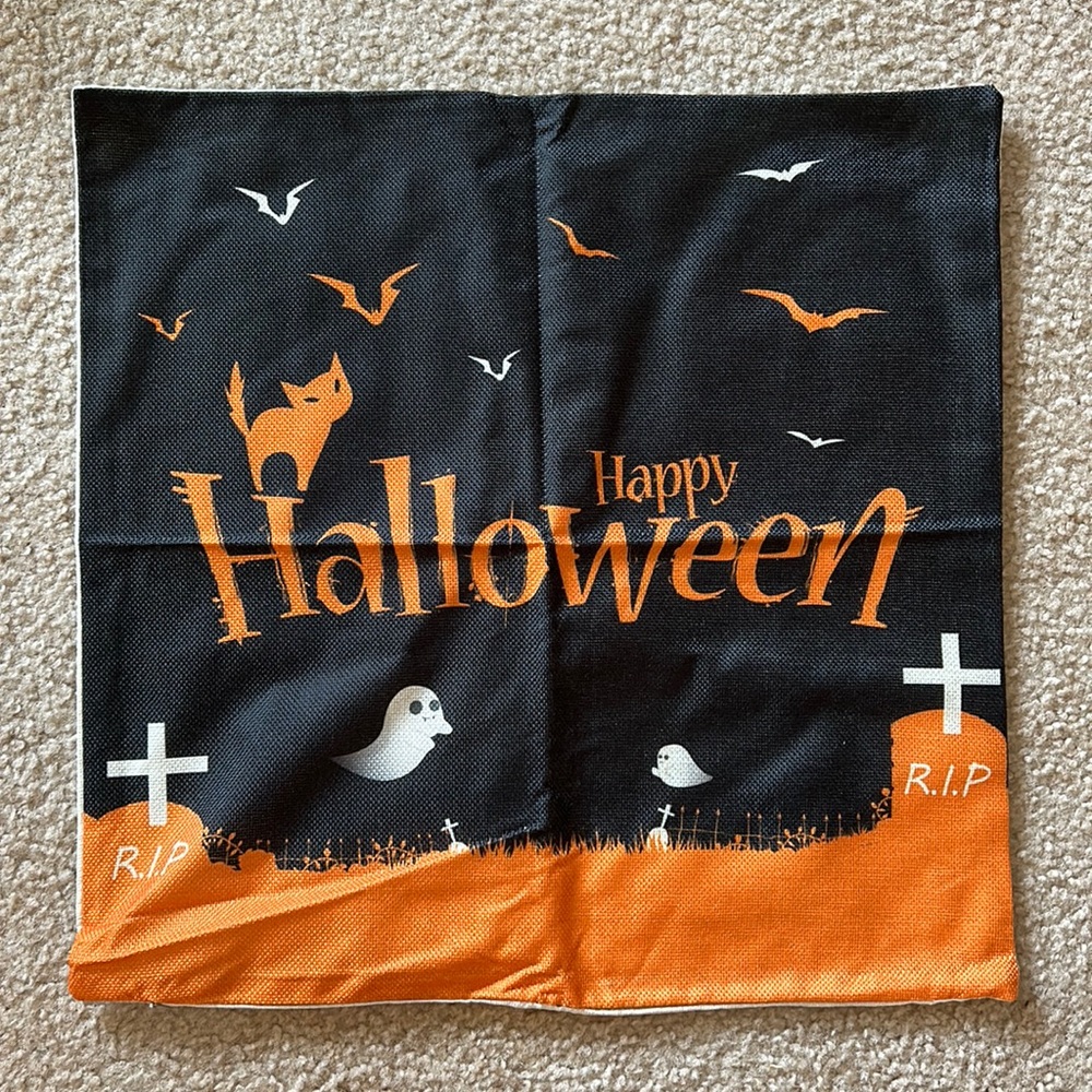 Halloween pillow cover 17.5in x 17.5 in. Halloween, ghosts, bats. Never used